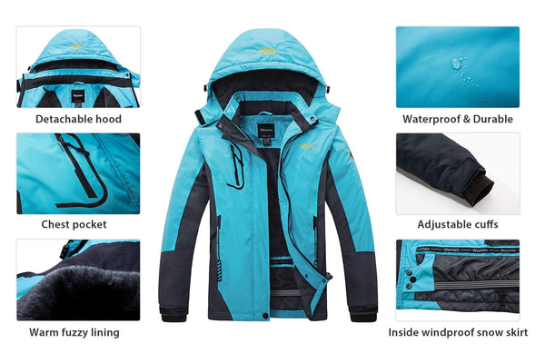 Wantdo Women's Waterproof Mountain Jacket Fleece Ski Jacket US S  Blue Small