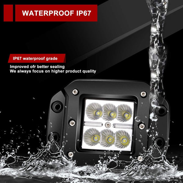 TURBO SII 4PCS 3X3 4.5In Flood Beam Flush Pods Led Work Light Driving Lights Led Light Bar Off Road Led Lights Flush Mount for Jeep Truck Tacoma Bumper Lights ATV UTV 12V 24V