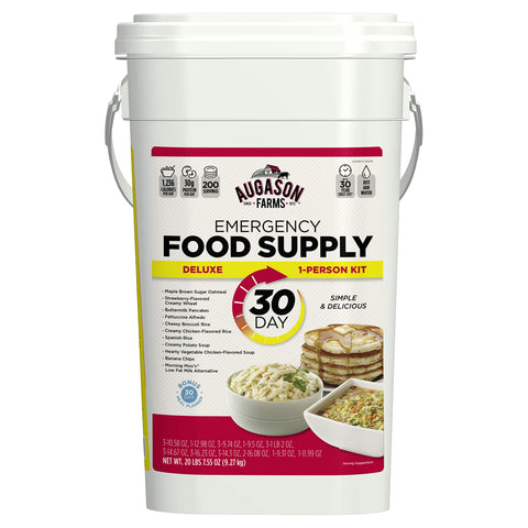 Augason Farms 5-20091 Deluxe Emergency 30-Day Food Supply (1 Person), 200 Servings, 36,600 Calories, Net Weight 20 lbs. 7 oz.