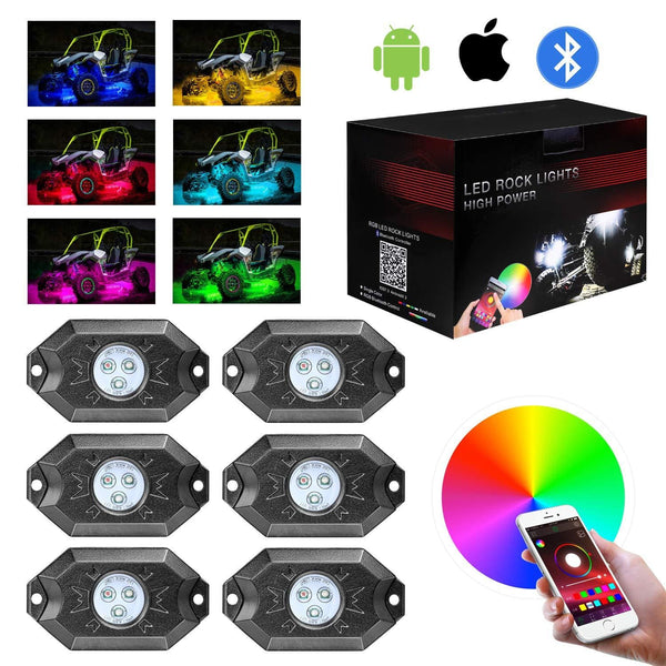 Rock Light Kits Teochew-LED 6 Pods Underglow Lights Cree Rock Lights Wheel Well Lights with Wiring Harness for Truck Jeep SUV ATV UTV 4X4 Boat