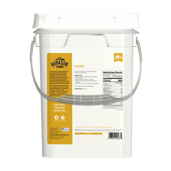 Augason Farms Lentil Beans Emergency Bulk Food Storage 4 Gallon Pail 231 Servings