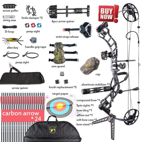XGEEK Compound Bow，Compound Hunting Bow Kit，CNC Milling Bow Riser，Limbs Made in USA，19"-30" Draw Length,19-70Lbs Draw Weight，Up to 320FPS， (2 Years Warranty)