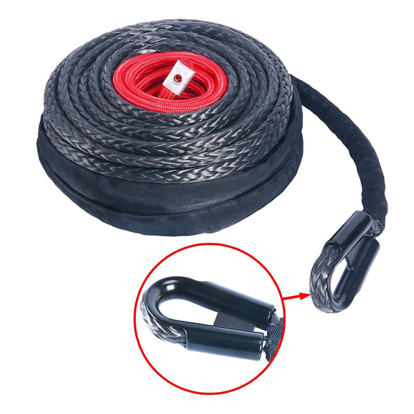 YAETEK 92' x 1/2" Synthetic Winch Rope Line Cable with Protective Sleeve and Rock Heat Guard 22000lbs Compatible with Jeep Truck ATV UTV Van SUV KFI Recovery Replacement - Black