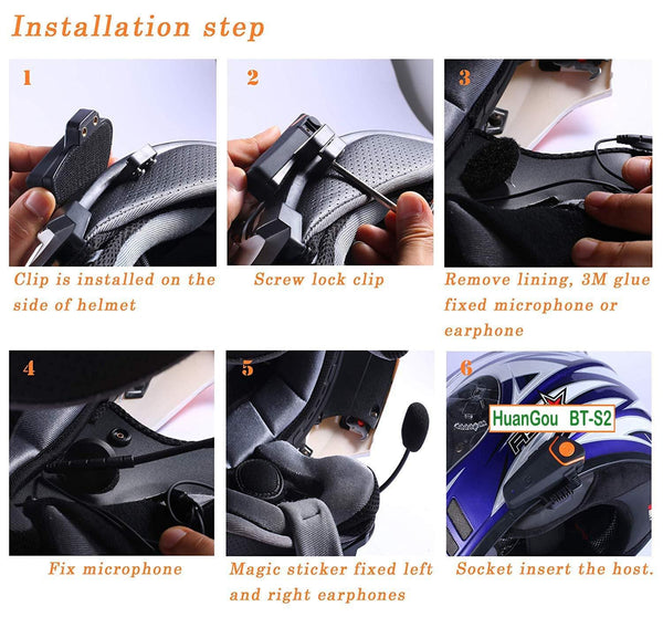 HuanGou Helmet Bluetooth Headset, BT-S2 Motorcycle Bluetooth Intercom Headset up to 3 Riders 1000M Bluetooth Helmet Headphones Speakers Communication Systems Ski Walkie-Talkie for Snowmobile (2 Pack)