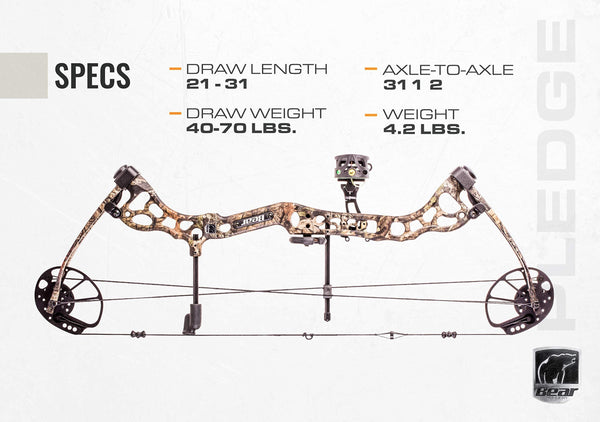 Bear Archery Pledge Compound Bow Includes Trophy Ridge Mist 3-Pin Sight, Whisker Biscuit, Peep Sight, and D-Loop