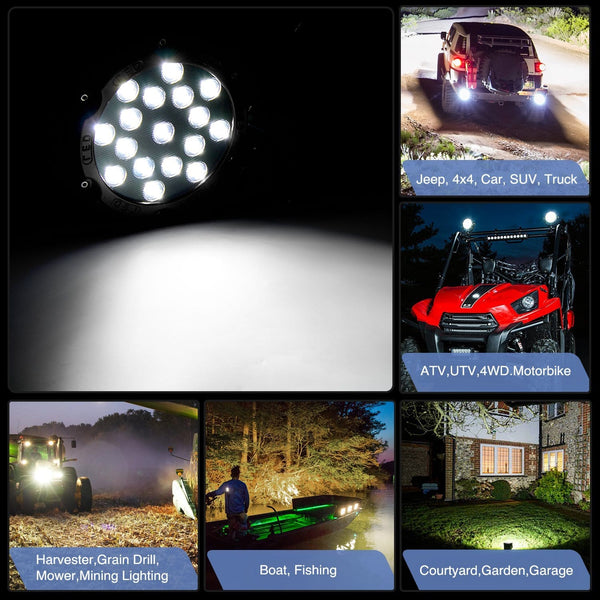 Nilight 15023SB-B Led 2PCS 7" 51w 5100LM Black Round Spot Light Pod Off Road Fog Driving Roof Bar Bumper for Jeep,SUV Truck, Hunters, 2 Years Warranty