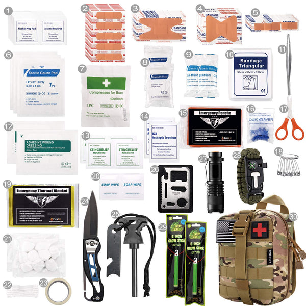 EVERLIT 250 Pieces Survival First Aid Kit IFAK Molle System Compatible Outdoor Gear Emergency Kits Trauma Bag for Camping Boat Hunting Hiking Home Car Earthquake and Adventures (CP Camo)