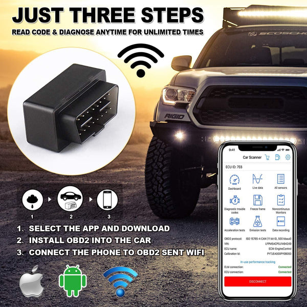 Repalbel WiFi OBD2 Scanner for iOS and Android, Wireless Mini OBD II Car Diagnostic Scan Tool, Read & Clear Fault Engine Light, Support Torque Pro, Car Scanner, OBD Car Doctor, DashCommand, Black