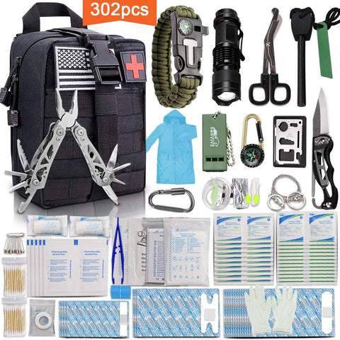 Monoki First Aid Survival Kit, 302Pcs Tactical Molle EMT IFAK Pouch Outdoor Gear EDC Emergency Survival Kits First Aid Kit Trauma Bag for Hiking Camping Hunting Car Travel or Adventures