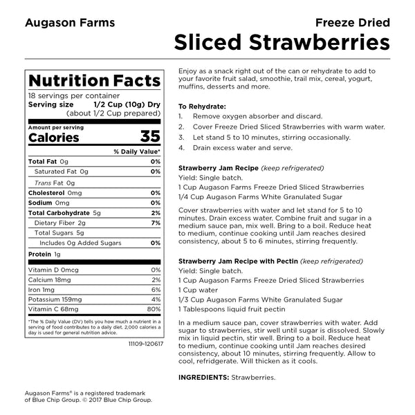 Augason Farms Freeze Dried Sliced Strawberries 6.4 oz No. 10 Can