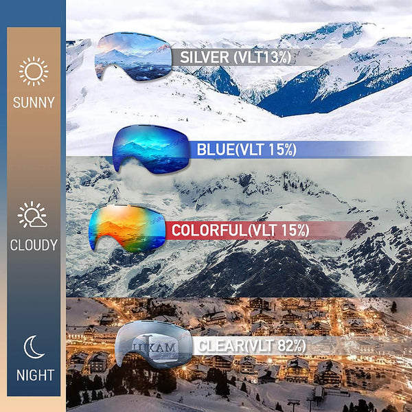 Ski Goggles,OTG Anti-Fog Snowboard Skate Snowmoblie Double Layer Spherical Lens Snow Goggles Men Women Juli M3