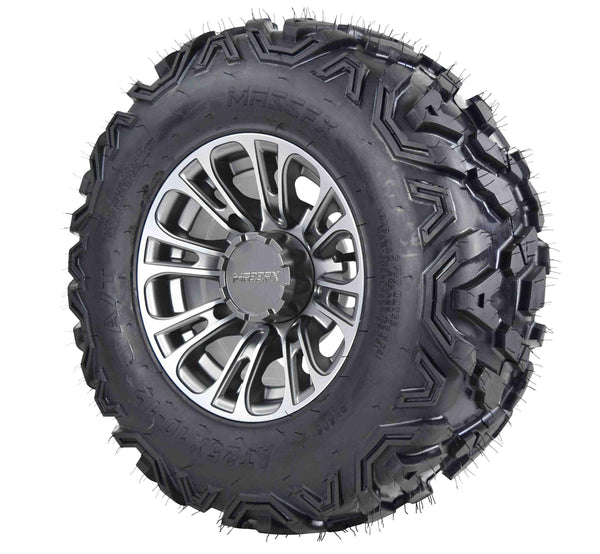 MASSFX SL 25x8-12 25x10-12 ATV Tires with QUAKE Gunmetal 12x7 4/156 Rims UTV Wheel and Tire Kit with Lug Nuts