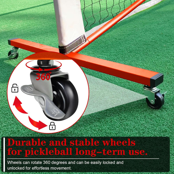 Pickleball Net with Wheels and Court Marking Kit, 22ft Regulation Size Pickleball Net Set with 4 Fiberglass Paddles, 8 Outdoor Pickle Balls and Carry Bag for Backyard and Driveway