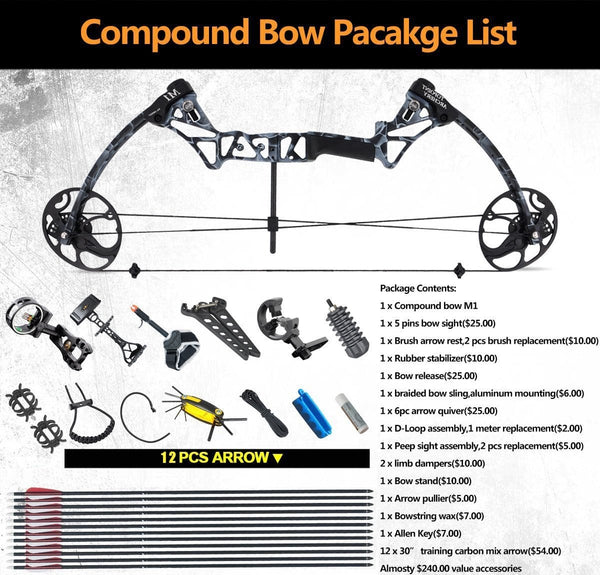 XGEEK Compound Bow，Compound Hunting Bow Kit，Limbs Made in USA，19"-30" Draw Length,19-70Lbs Draw Weight，Up to 320FPS， (2 Years Warranty)