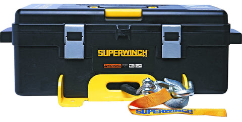 Superwinch 1140232 Winch 2 Go 12V 4000SR Portable Winch System (4000lb with Synthetic Rope, Pulley Block, Gloves, Straps and D-Shackles)