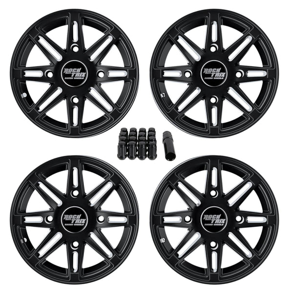 RockTrix RT103 12in ATV Wheels 4x156 Rims | 12x7 | 4+3 Offset | Includes 3/8x24 Spline Lug nuts | Compatible with Many Polaris Sportsman RZR Ranger UTV | 4/156 | Set of 4