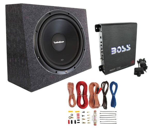 Rockford Fosgate R1S4-12 12" 300W Subwoofer + Sealed Box + Mono Amp + Wiring Kit