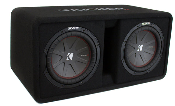 Kicker 43DCWR102 10" 2400W Dual Car Subwoofers + Box + 3000W Mono Amp + Amp Kit