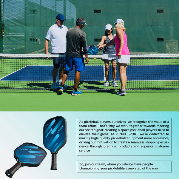 VENUX Portable Pickleball Set with Net - Professional Pickleball Set of 4 Paddles Fiver-Glass Carbon Graphite Surface 10 Balls, 4 Grips, 1 Net, 1 Carrying & 1 Paddle Bag, PVC Official Regulation Size