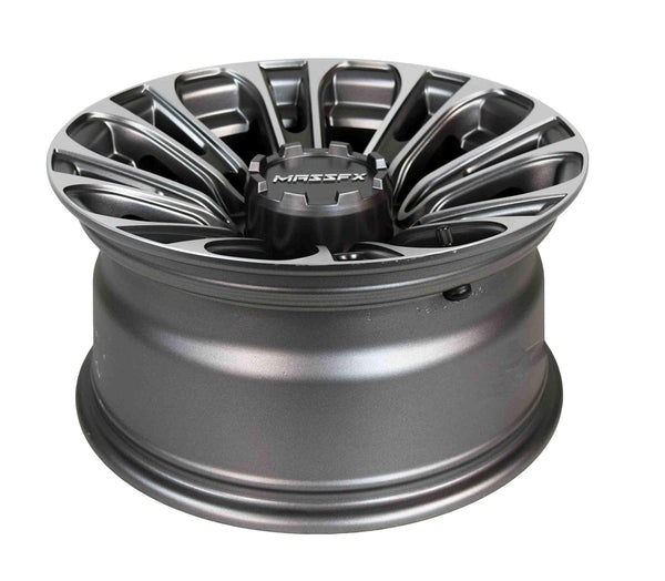 14 inch MASSFX QUAKE 14x7 4/156 ATV UTV Rims Gun Metal Grey Finish RZR Gunmetal Gray Wheels - 4 Pack with Lug Nuts