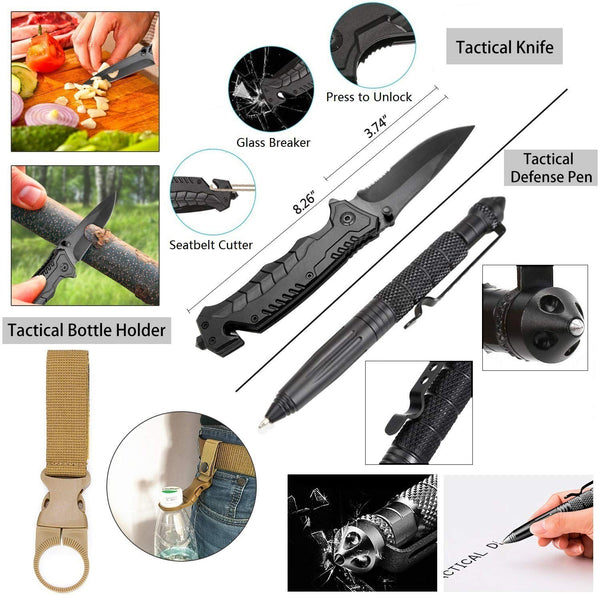 Emergency Survival Kit 36 in 1, Survival Gear Tool Kit SOS Survival Tool Emergency Blanket Tactical Pen Flashlight Pliers Wire Saw for Wilderness Camping Hiking First Aid Survival Kit for Earthquake