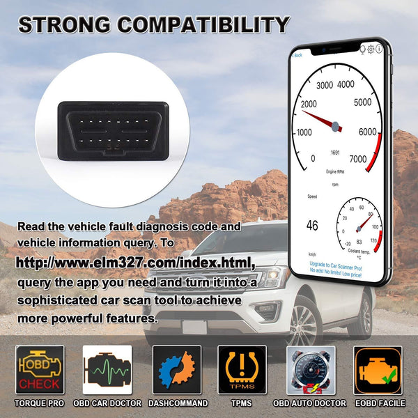 Repalbel WiFi OBD2 Scanner for iOS and Android, Wireless Mini OBD II Car Diagnostic Scan Tool, Read & Clear Fault Engine Light, Support Torque Pro, Car Scanner, OBD Car Doctor, DashCommand, Black