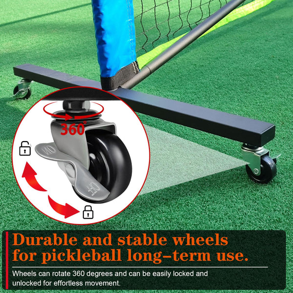 Portable Pickleball Net Set with Wheels, 22ft Regulation Size Pickleball Net System with 4 Fiberglass Paddles, 8 Outdoor Pickleball Balls and Carry Bag for Backyard and Driveway