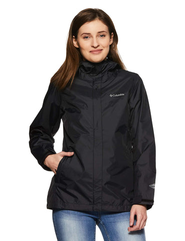 Columbia Women's Arcadia II Waterproof Breathable Jacket with Packable Hood, Black, Medium