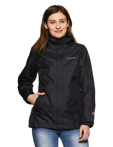Columbia Women's Plus Size Arcadia II Waterproof Breathable Jacket with Packable Hood, Black, 1X