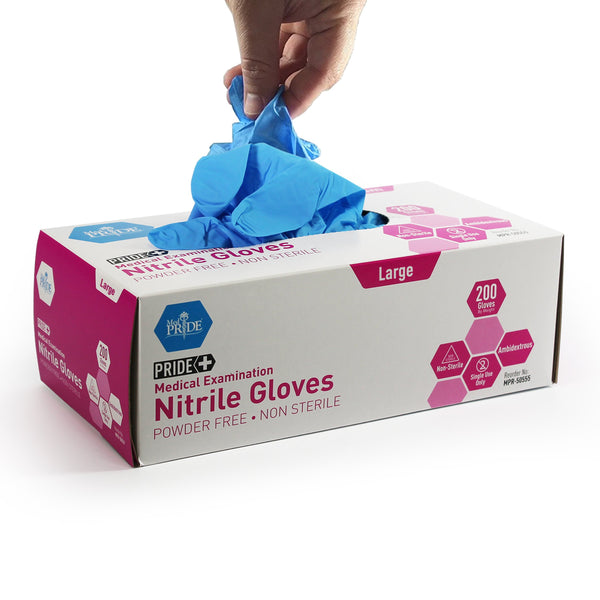 Medpride Medical Examination Nitrile Gloves| Large Box of 200| Blue, Latex/Powder-Free, Non-Sterile Exam Gloves| Professional Grade for Hospitals, Law Enforcement, Tattoo Artists, First Respons