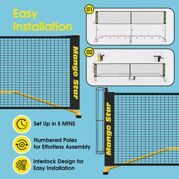 MangoStar Pickleball Net, 22FT Portable Pickleball Nets with Exclusive Ball Holder, Court Marker, 4 Pickleballs, Tape Measure, Regulation Size Pickle Ball Net for Outdoor Indoor Driveway