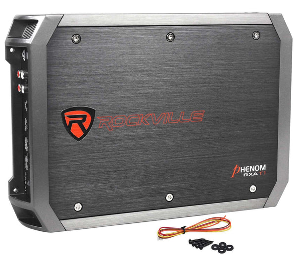 Package: Kicker 43TCWRT104 800W 10" Shallow Subwoofer Factory-Loaded In A Slim Kicker Enclosure With a Passive Radiator + Rockville RXA-T1 Car Amplifier 1500W Peak 2 Channel Bridgeable + Wire Kit