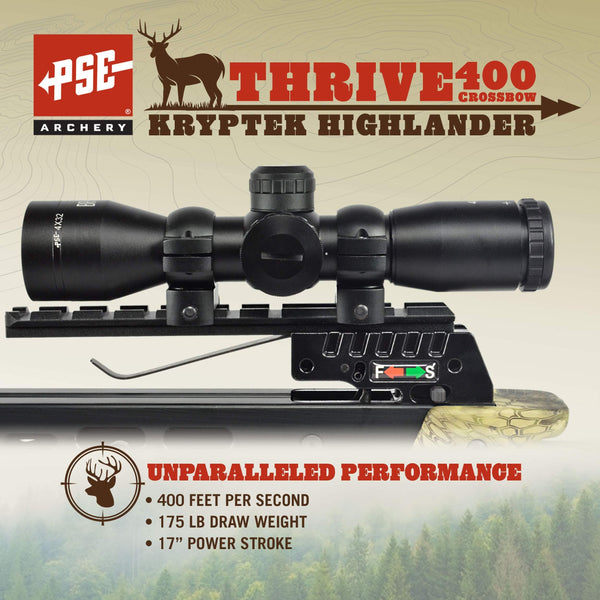 PSE Thrive 400 Crossbow Kryptek Highlander 175lbs 4x32 Illuminated Scope Package