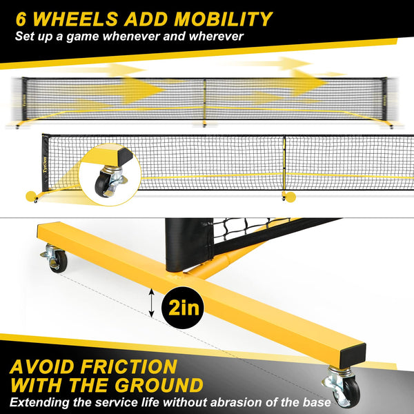 Portable Pickleball Net on Wheels, 22FT Pickleball Net for Driveway Backyard, Strong PE Net, Metal Frame, 4 Pickle Balls, 1 Carry Bag, Pickleball Net System for Indoor & Outdoor Play