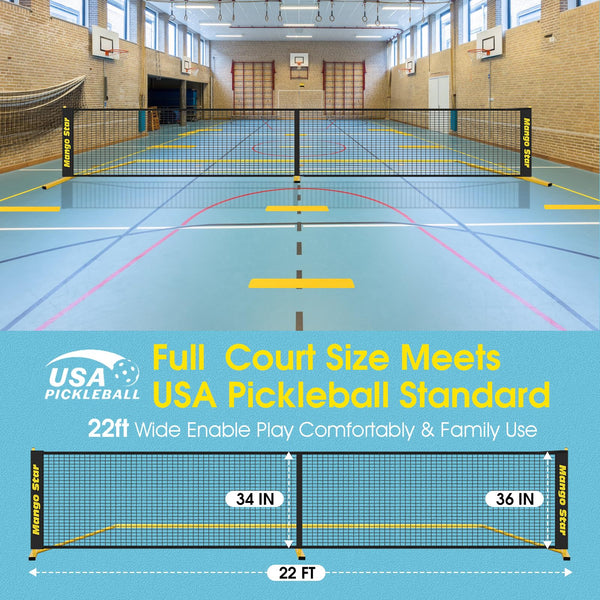 MangoStar Pickleball Net, 22FT Portable Pickleball Nets with Exclusive Ball Holder, Court Marker, 4 Pickleballs, Tape Measure, Regulation Size Pickle Ball Net for Outdoor Indoor Driveway