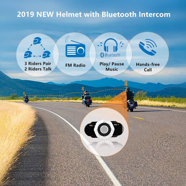 Bluetooth Motorcycle Helmet, FreedConn DOT Full Face Motorcycle Helmet with Bluetooth - 500M, 2-3 Riders Pair, FM/ MP3(Matte Black, XXL)