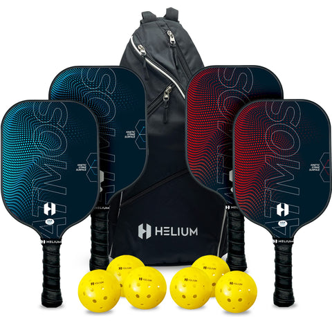 Helium Pro Carbon Fiber Pickleball Paddle Set of 4 - USAPA Certified Pickleball Paddles, High-Spin Texture, Lightweight Honeycomb Core (4 Paddles, 6 Balls, 1 Sports Bag)