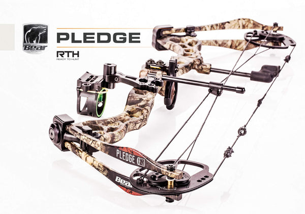 Bear Archery Pledge Compound Bow Includes Trophy Ridge Mist 3-Pin Sight, Whisker Biscuit, Peep Sight, and D-Loop