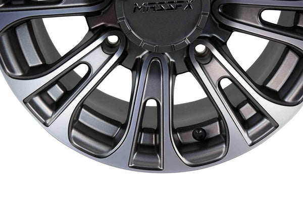 14 inch MASSFX QUAKE 14x7 4/156 ATV UTV Rims Gun Metal Grey Finish RZR Gunmetal Gray Wheels - 4 Pack with Lug Nuts