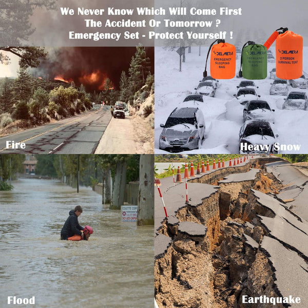 Delmera Emergency Survival Sleeping Bag, Lightweight Waterproof Thermal Emergency Blanket, Bivy Sack with Portable Drawstring Bag for Outdoor Adventure, Camping, Hiking, Orange (Orange- one Pack)