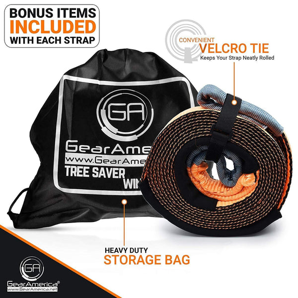 GearAmerica (Bundle) Tow Strap 3" x20' + Tree Saver Winch Strap 3" x8' | Heavy Duty 35,000 LBS (17.5 T) Strength | Off-Road Towing and Recovery | Tipple Reinforced Loops + Protective Sleeves (2PK)