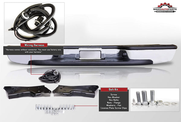 MAPM - Silverado Rear Step Bumper Chrome With Brackets Light Kit Bolts Bar GM1103122 For 1999-2006 Silverado 1500 99-04 Silverado 2500 GMC Sierra 1500 2500