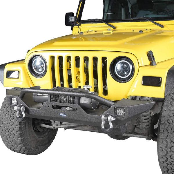 u-Box Jeep Wrangler Front Bumper w/Winch Plate & LED Lights & D Rings Rock Crawler for 1997-2006 Jeep Wrangler TJ - Different Trail