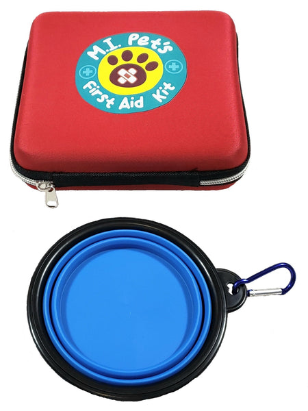 M.I. Pet's - 76 Piece Pet First Aid Kit with a Collapsible Food or Water Bowl