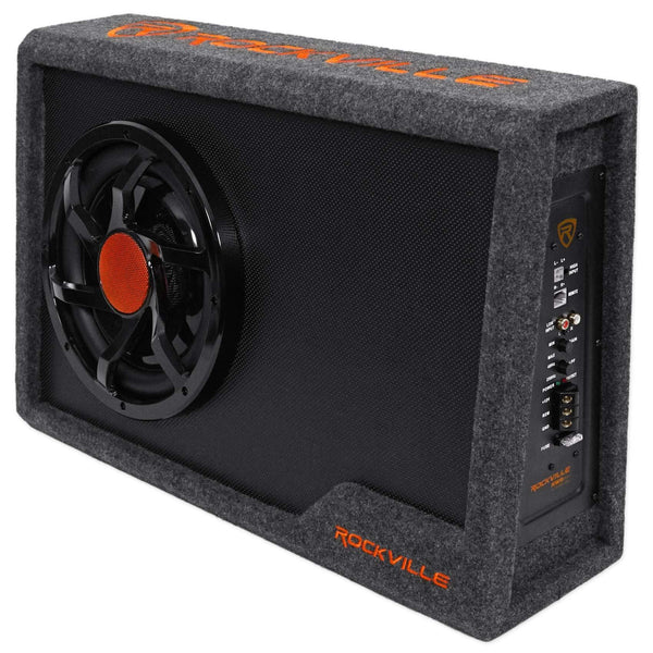 Rockville RWS10CA Slim 1000w 10" Powered Loaded Car Subwoofer Enclosure+Wire Kit