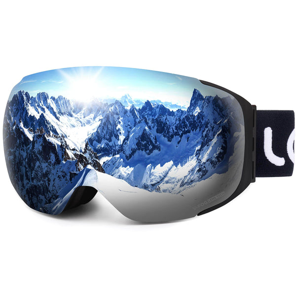 LEMEGO Ski Goggles PRO 90S Super Anti-Fog Ski Snowboard Interchangeable Lens 100% UV400 Protection Snow Goggles Anti-Slip Strap for Men&Women Silver（VLT 14.2%）