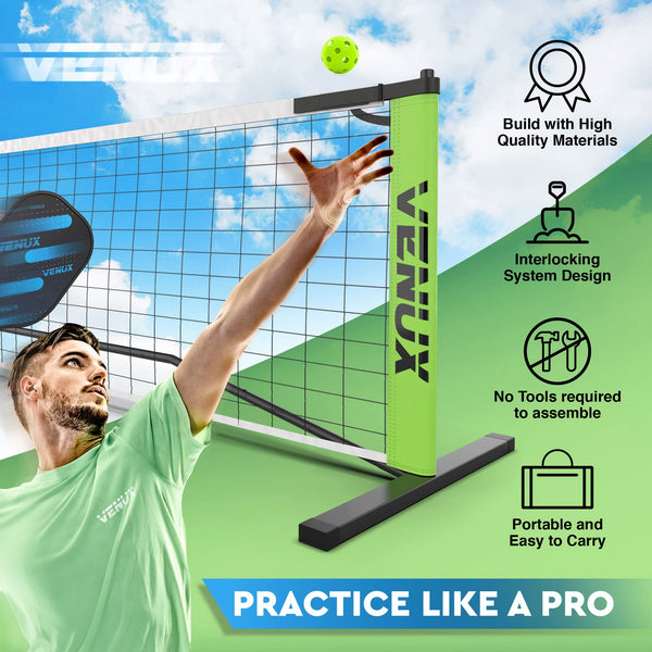 VENUX Portable Pickleball Set with Net - Professional Pickleball Set of 4 Paddles Fiver-Glass Carbon Graphite Surface 10 Balls, 4 Grips, 1 Net, 1 Carrying & 1 Paddle Bag, PVC Official Regulation Size