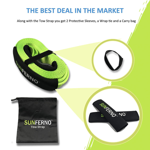 Ultimate Tow Recovery Strap 35000lb - Recover Your Vehicle Stuck in Mud/Snow - Heavy Duty 3" x 20' Winch Snatch Strap - Protective Loops, Water-Resistant - Off Road Truck Accessory - Bonus Storage Bag