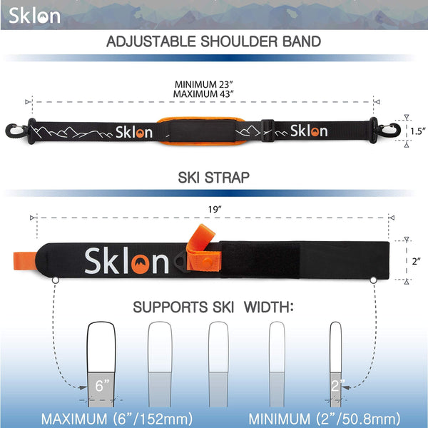 Sklon Ski Strap and Pole Carrier | Avoid The Struggle and Effortlessly Transport Your Ski Gear Everywhere You Go | Features Cushioned Shoulder Sling | Great for Families - Men, Women and Kids - Orange