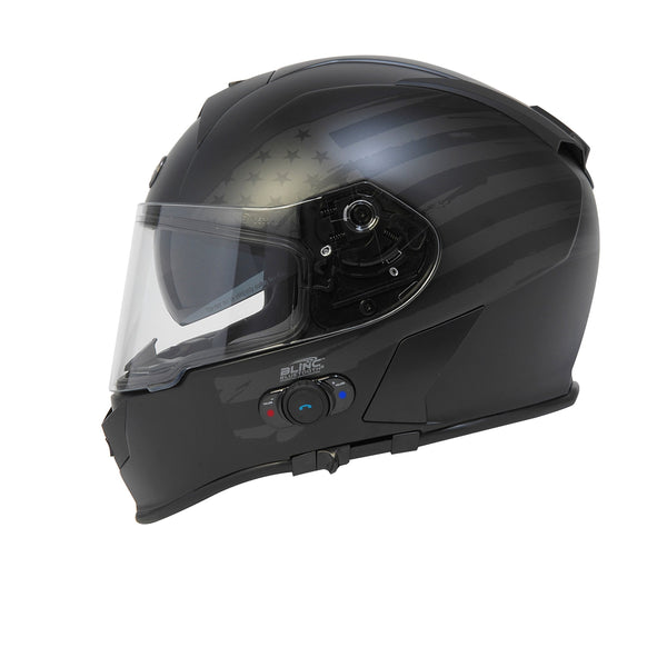 Torc T14B Bluetooth Integrated Mako Full Face Helmet with Flag Graphic (Flat Black, Large)